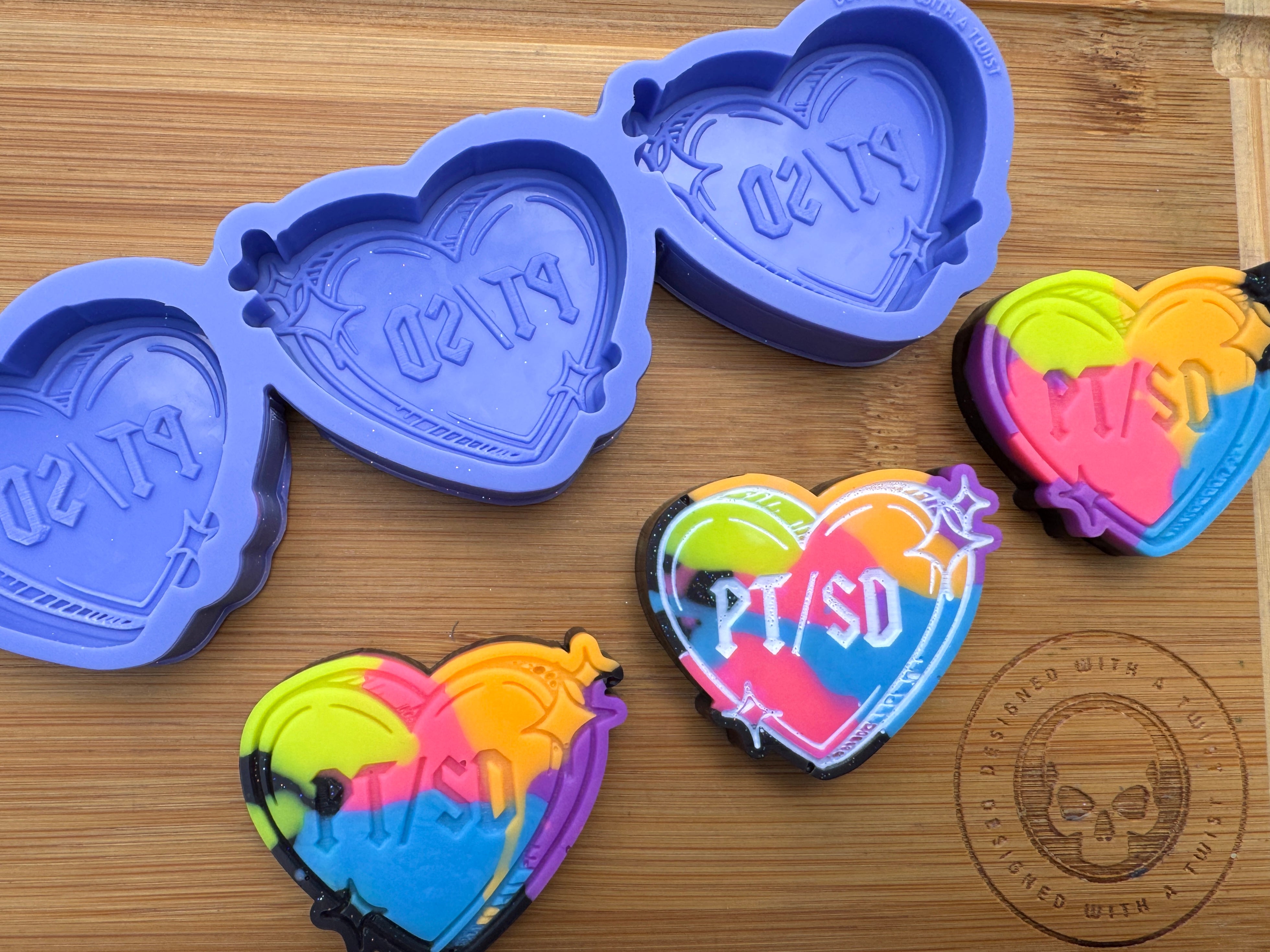 PTSD Invisible Illness Awareness Heart Silicone Trio Mold