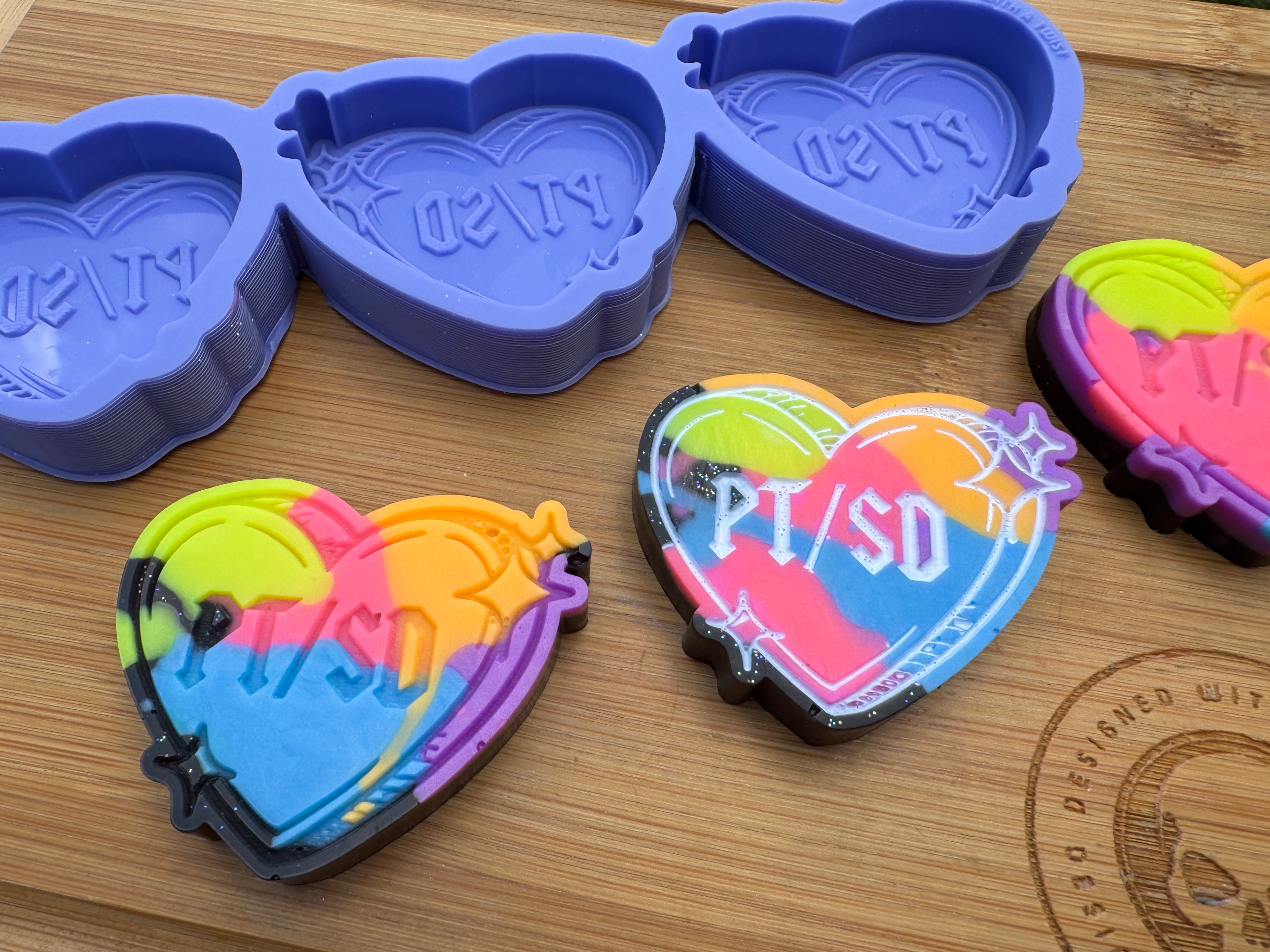 PTSD Invisible Illness Awareness Heart Silicone Trio Mold