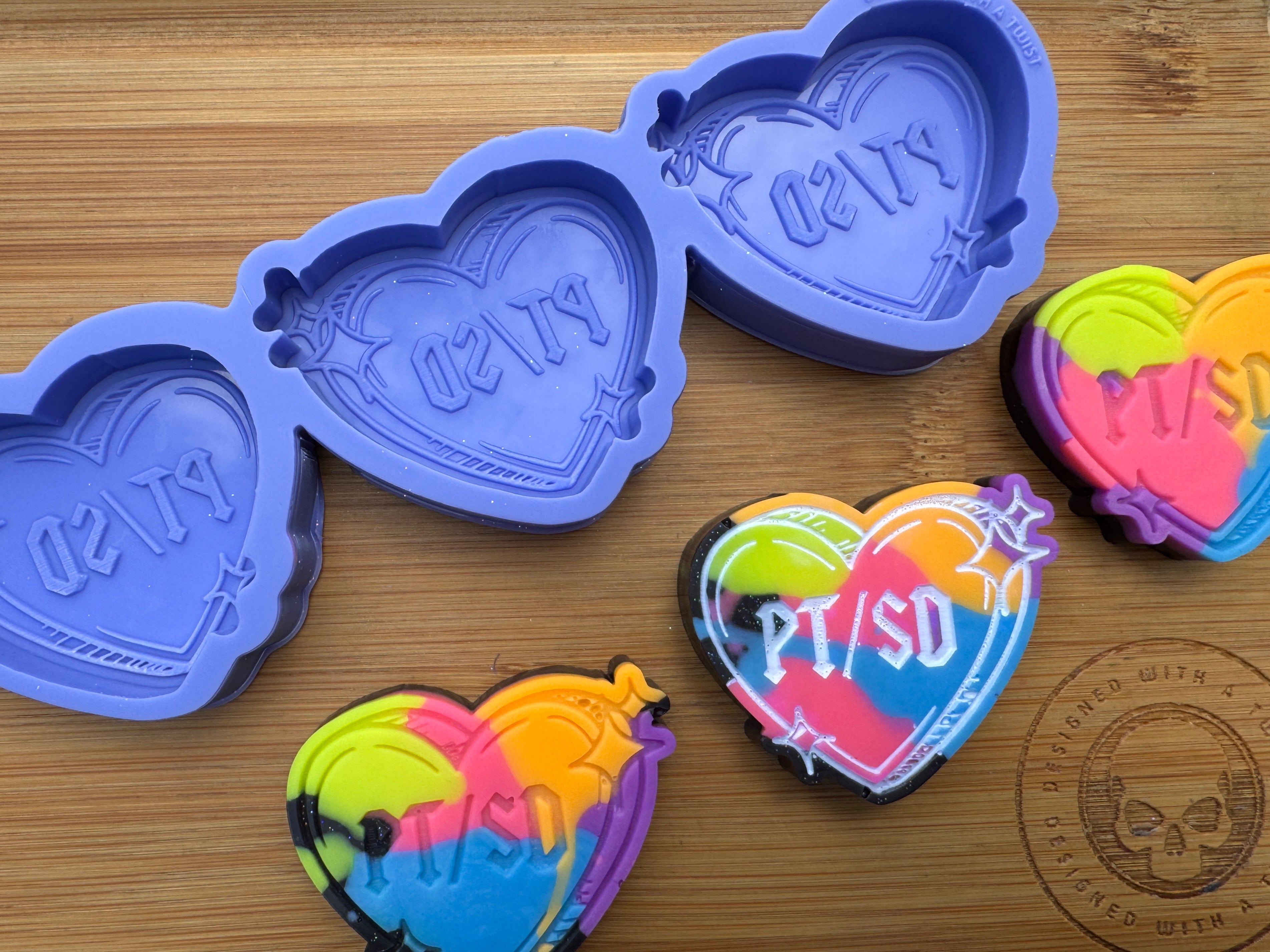 PTSD Invisible Illness Awareness Heart Silicone Trio Mold