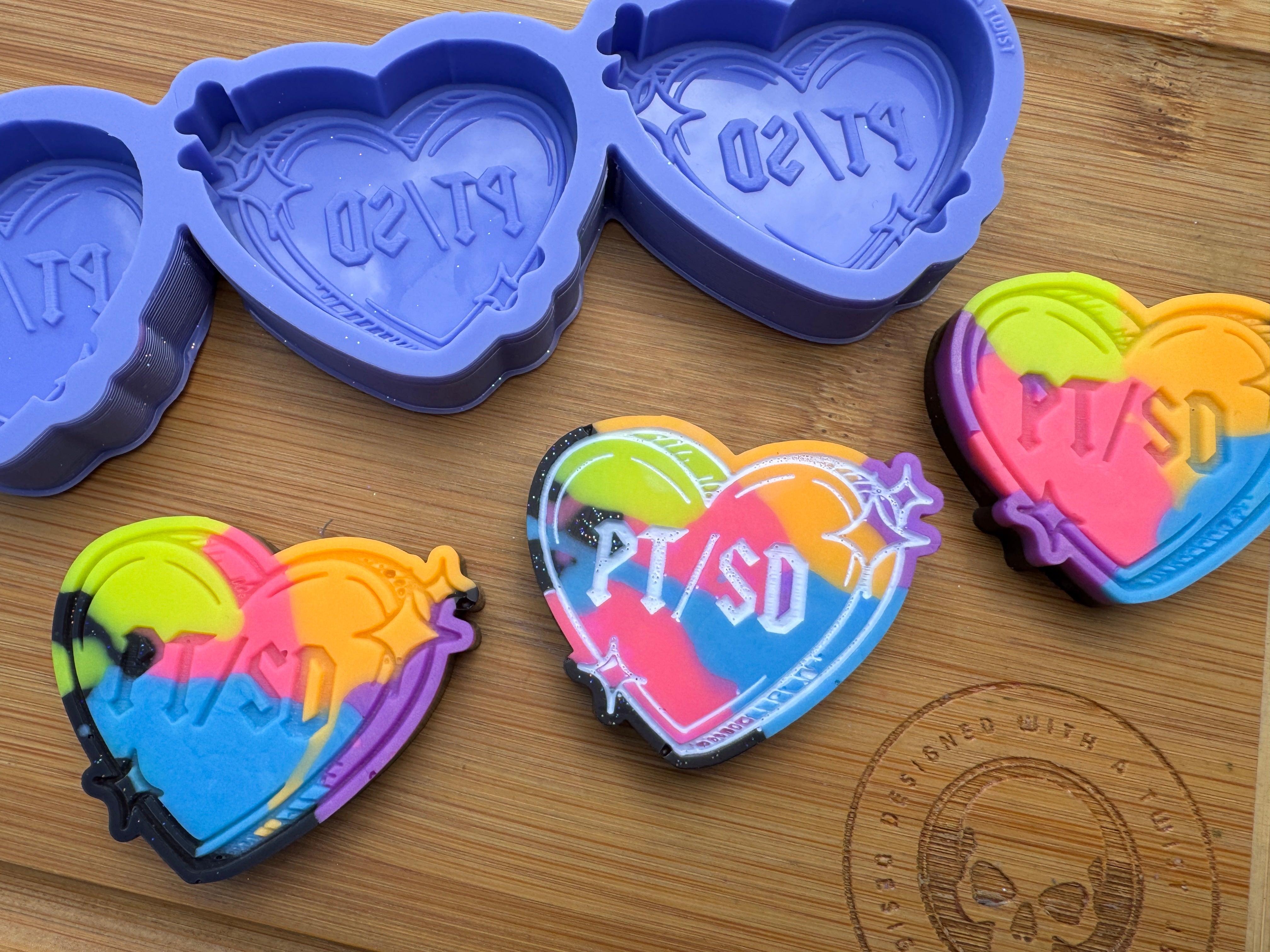 PTSD Invisible Illness Awareness Heart Silicone Trio Mold