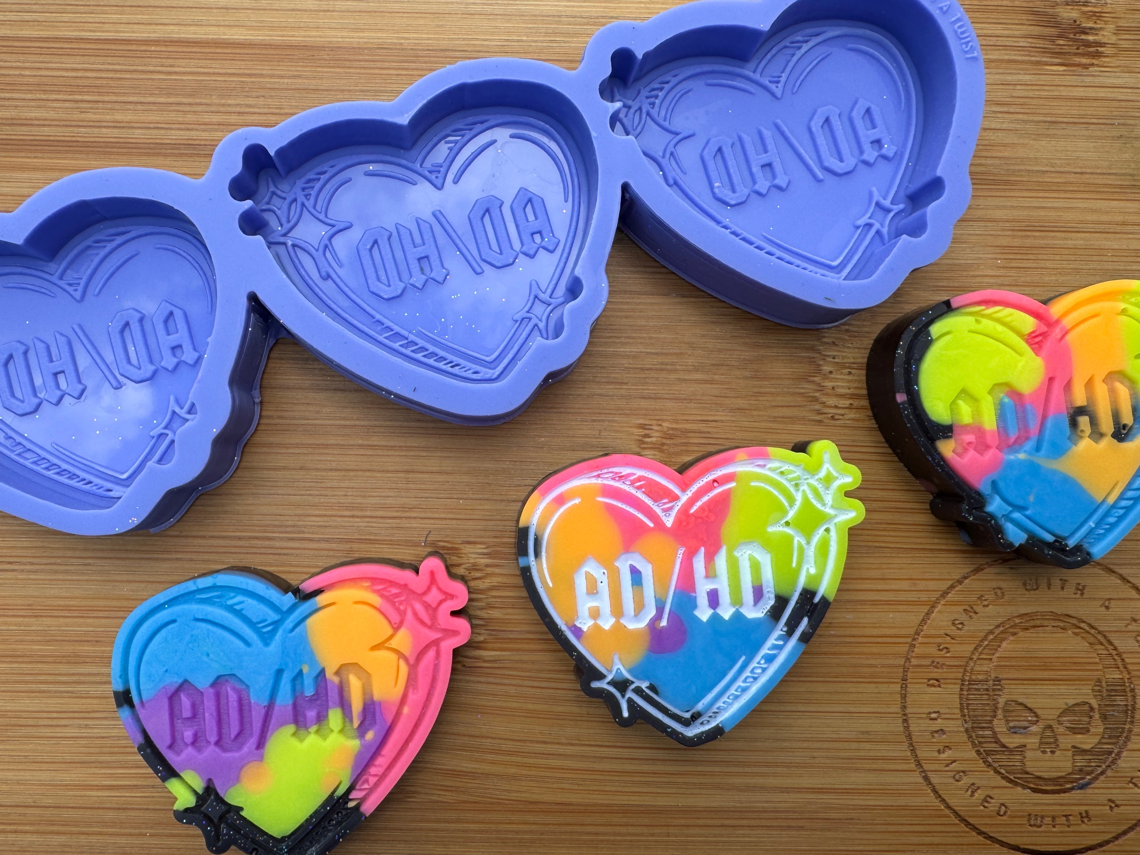 ADHD Invisible Illness Awareness Heart Silicone Trio Mold
