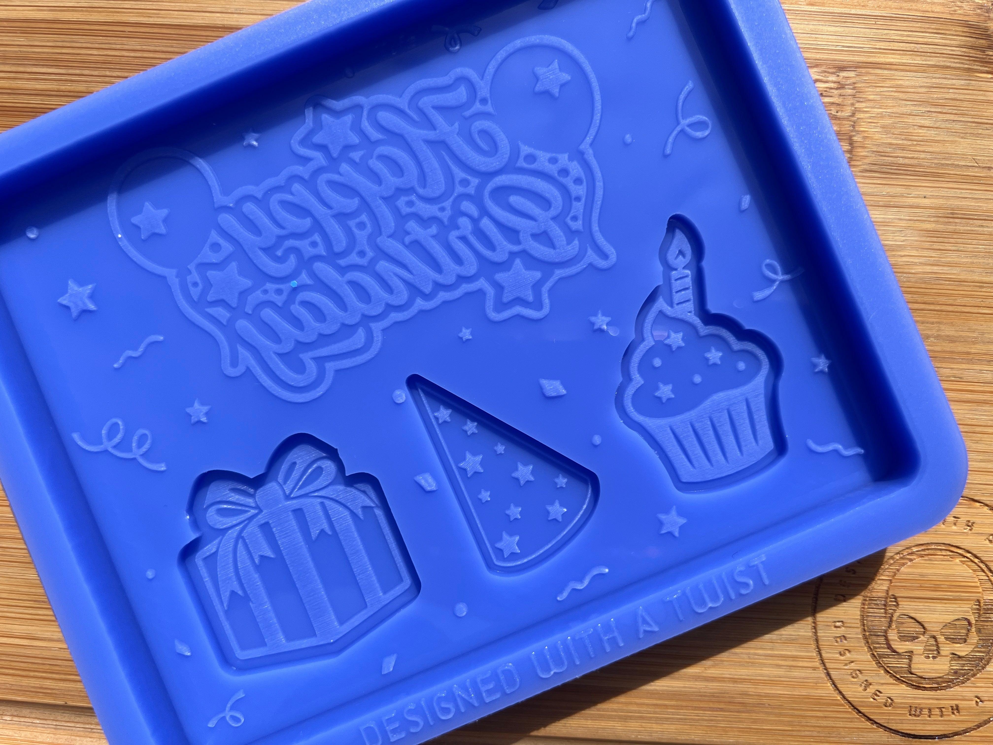 Happy Birthday Mini Slab Silicone Mold - Designed with a Twist - Top quality silicone molds made in the UK.