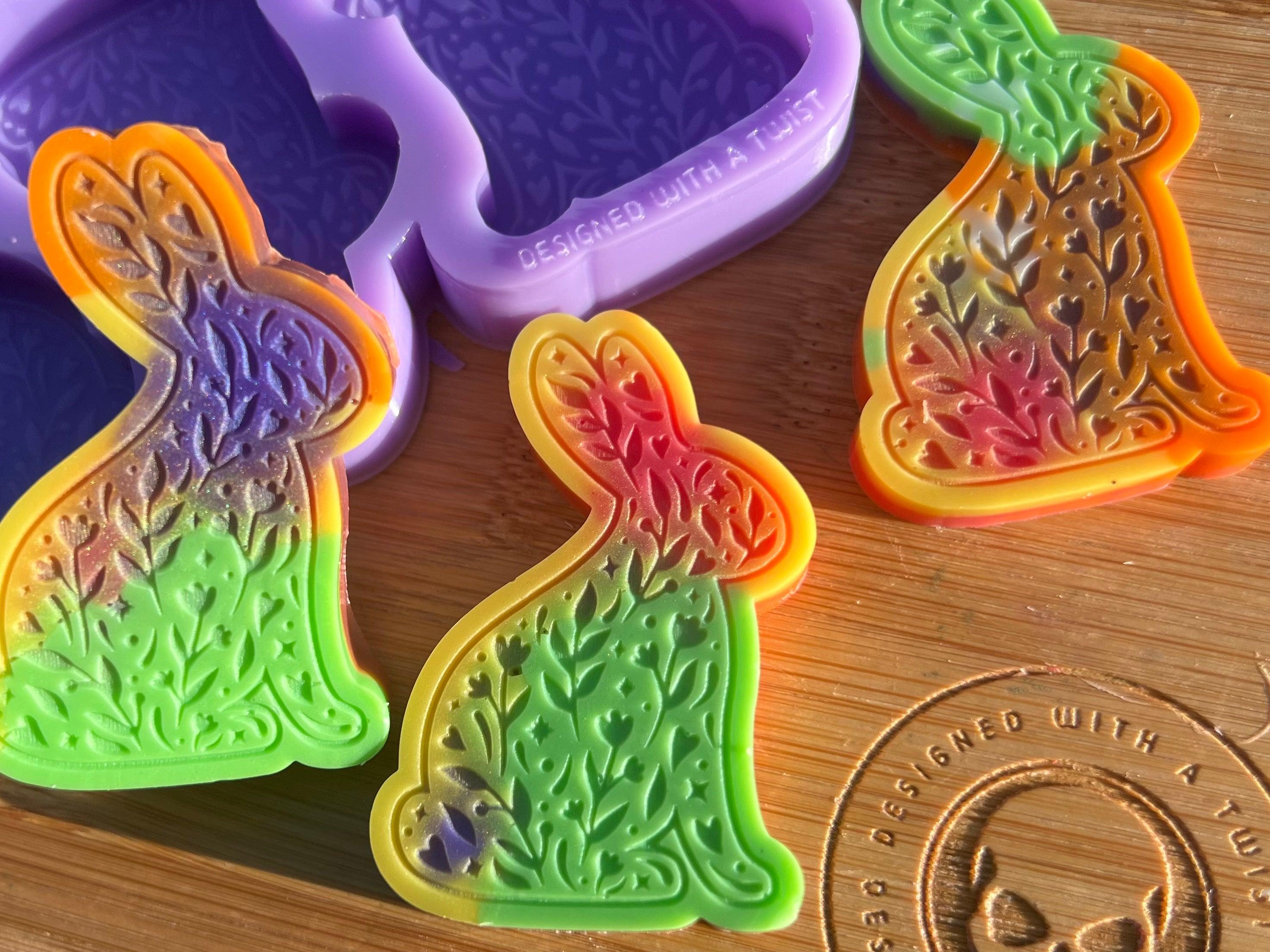 Floral Rabbit Wax Melt Silicone Mold - Designed with a Twist - Top quality silicone molds made in the UK.