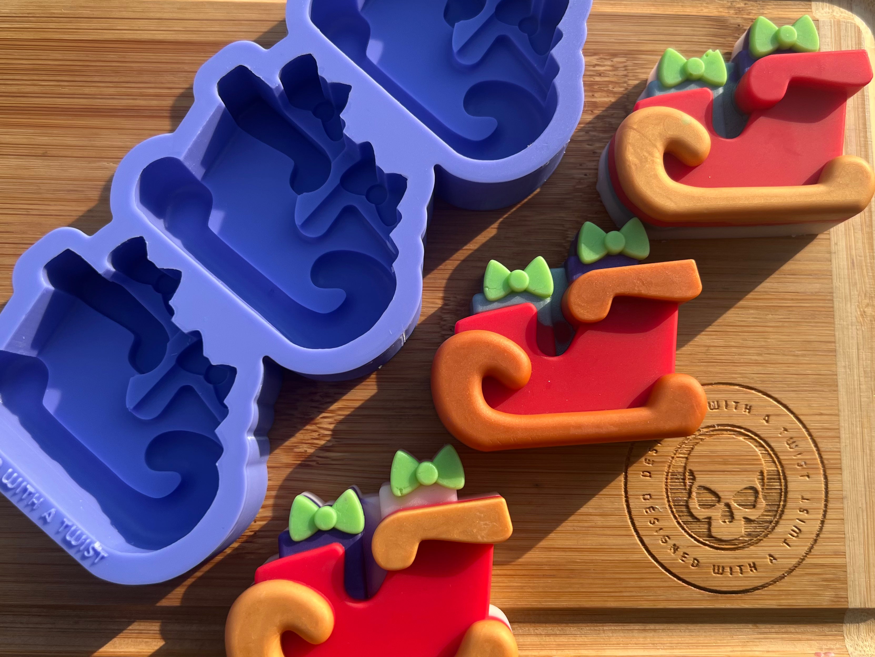 Santa's Sleigh Wax Melt Silicone Mold - Designed with a Twist - Top quality silicone molds made in the UK.
