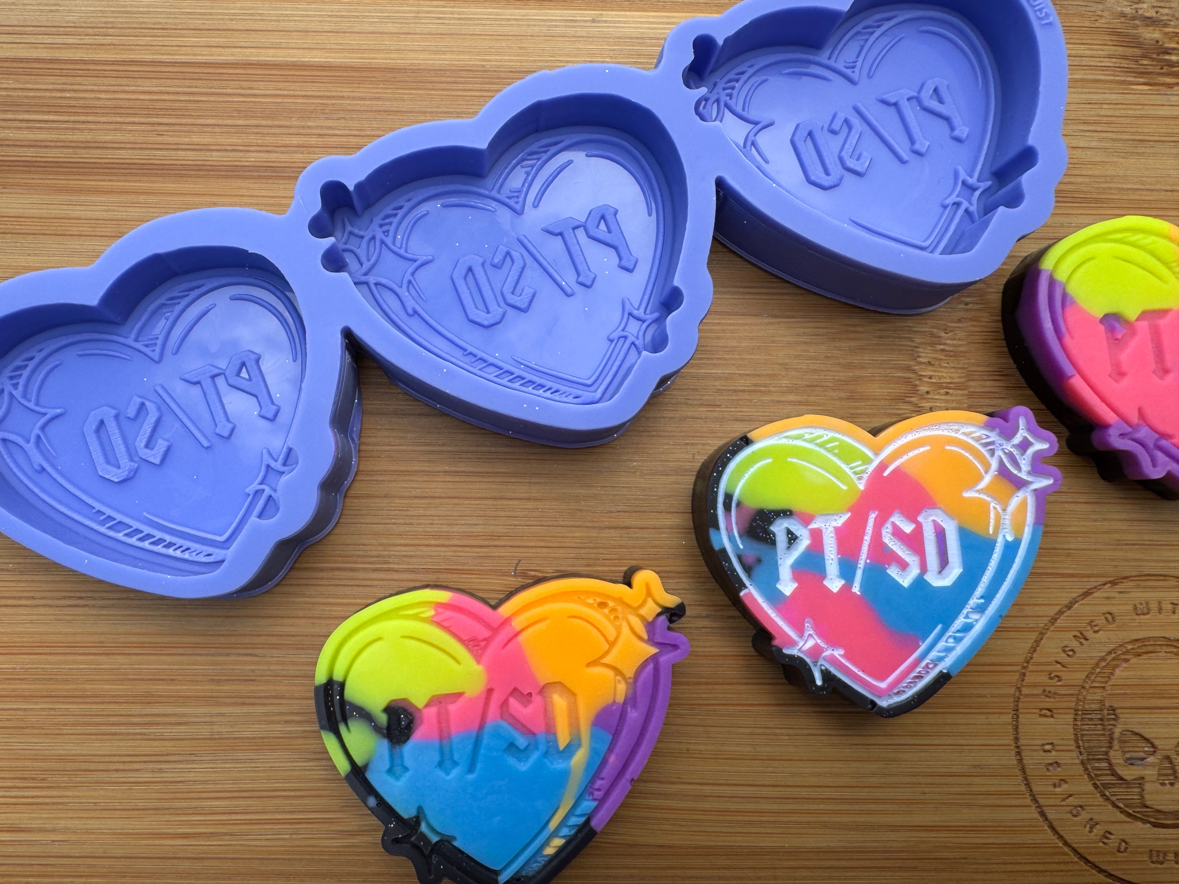 PTSD Invisible Illness Awareness Heart Silicone Trio Mold