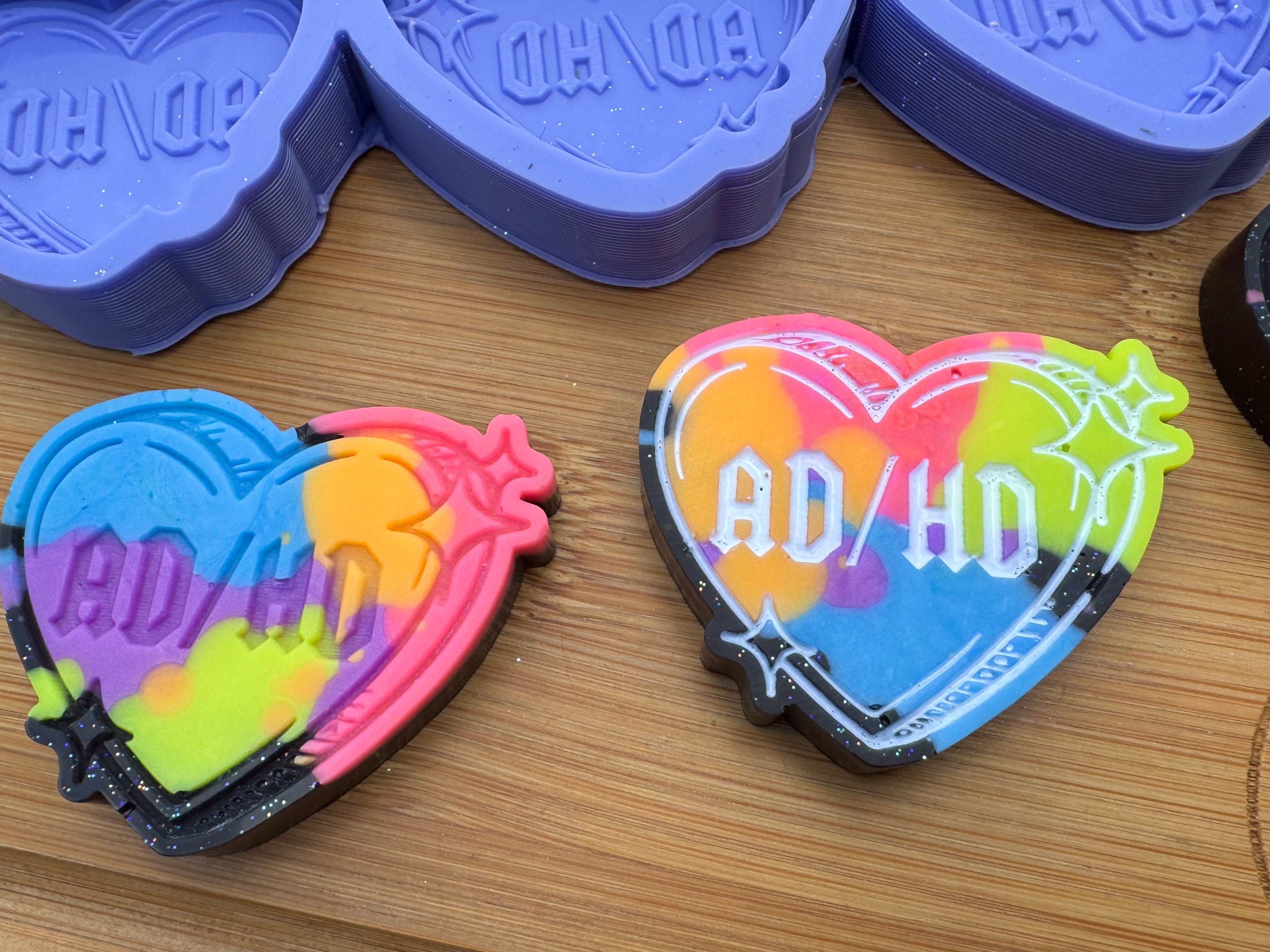 ADHD Invisible Illness Awareness Heart Silicone Trio Mold