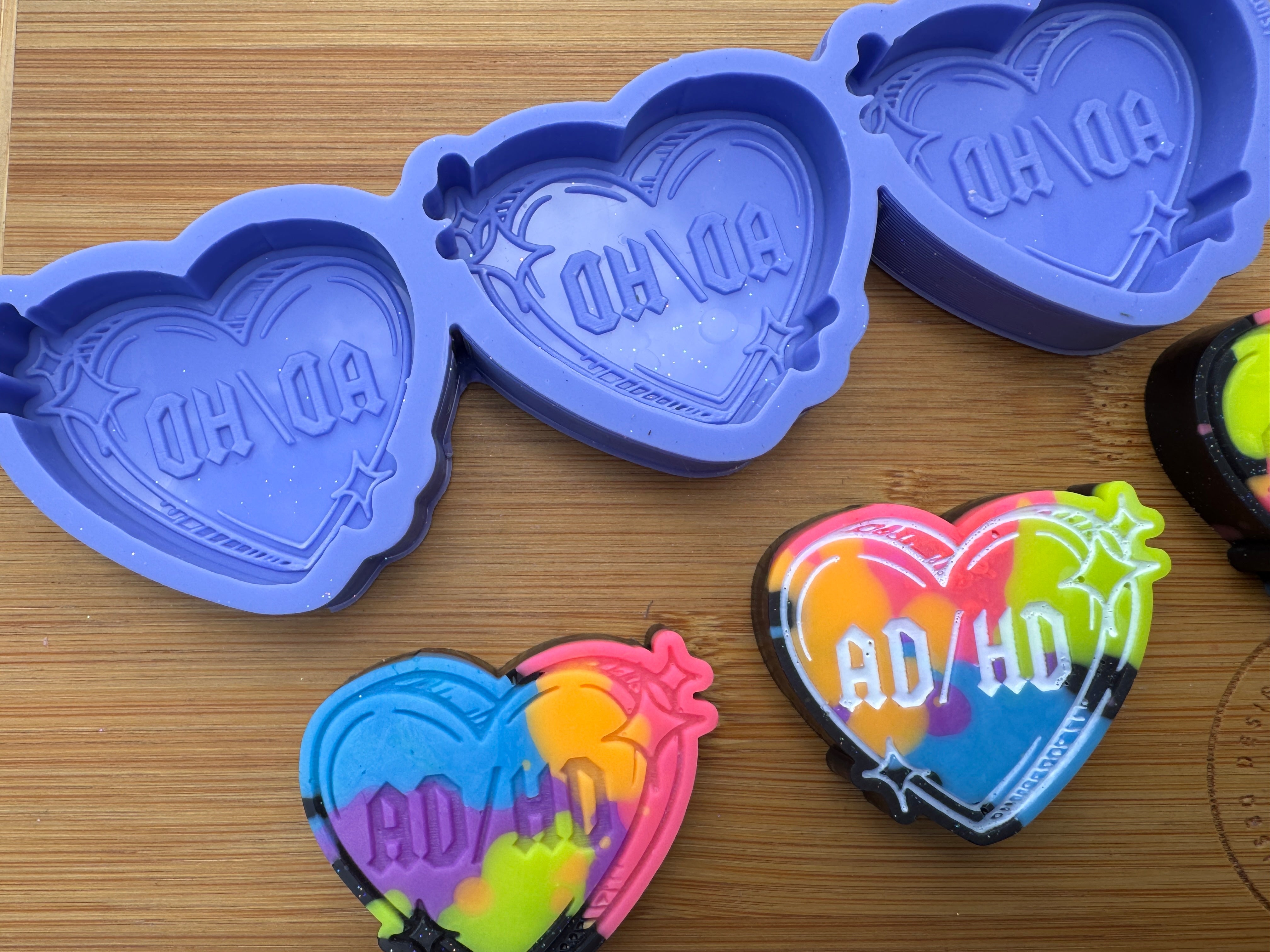 ADHD Invisible Illness Awareness Heart Silicone Trio Mold