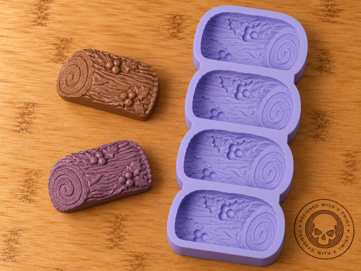 3d Yule Log Silicone Mold - 4 Cavities