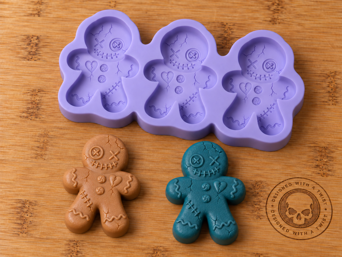 Voodoo Gingerbread Man Bas-Relief Silicone Mold - 3 Cavities