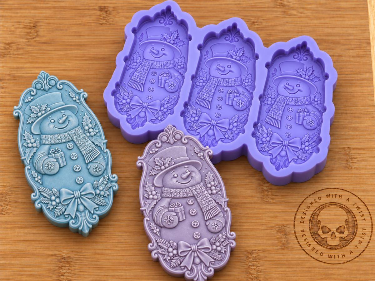 Snowman Bas-Relief Silicone Mold - 3 Cavities